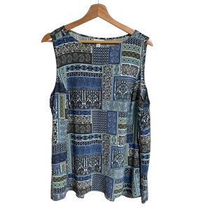 J.Jill blue green colorful paisley print patchwork lightweight sleeveless tank L